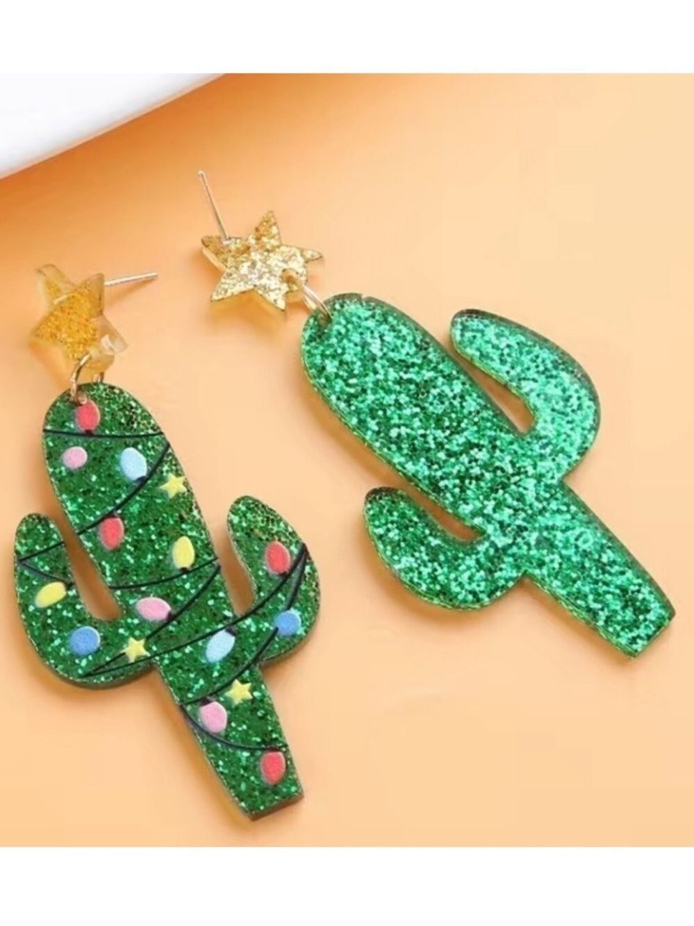 CHRISTMAS Tree Cactus Acrylic Dangle Pierced Earrings